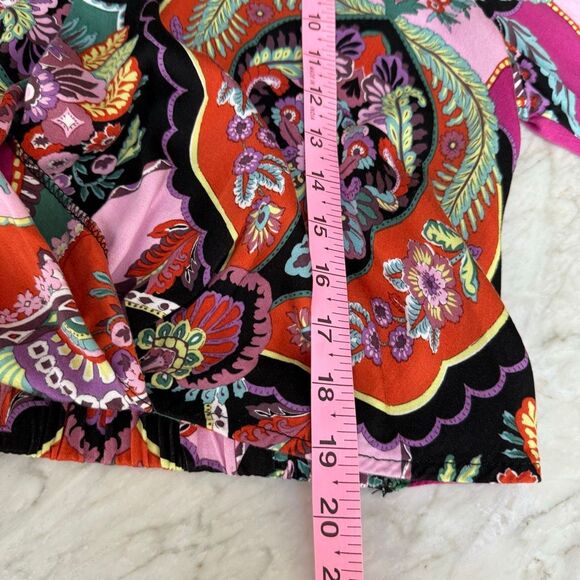 Rachel Zoe Cropped Wrap Top Collared Blouse Floral Black Boho Multi Size XL - Picture 8 of 8